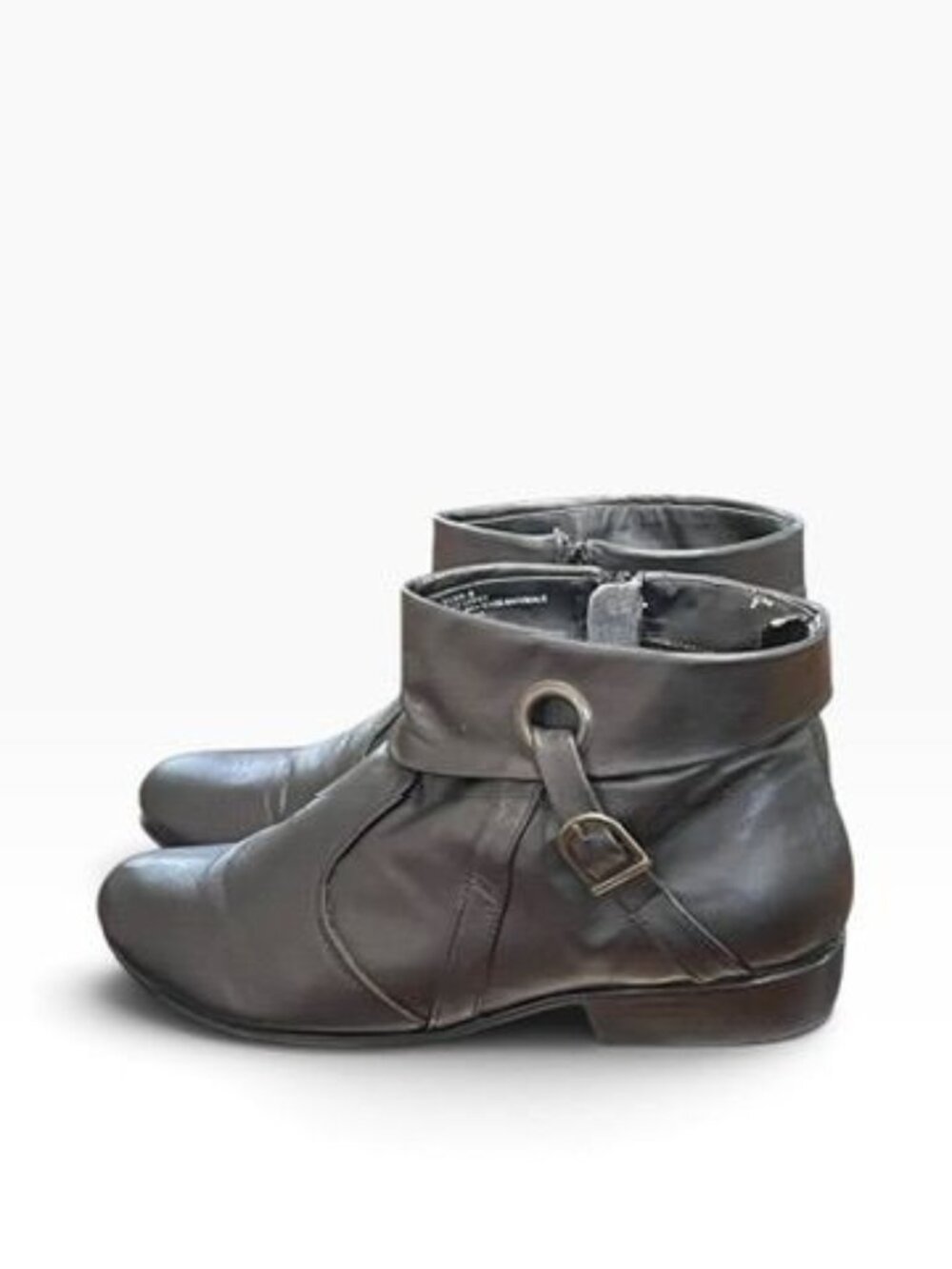 Comfortview Black Leather Ankle Boots With Buckle Detail & Side Zipper Size 12W